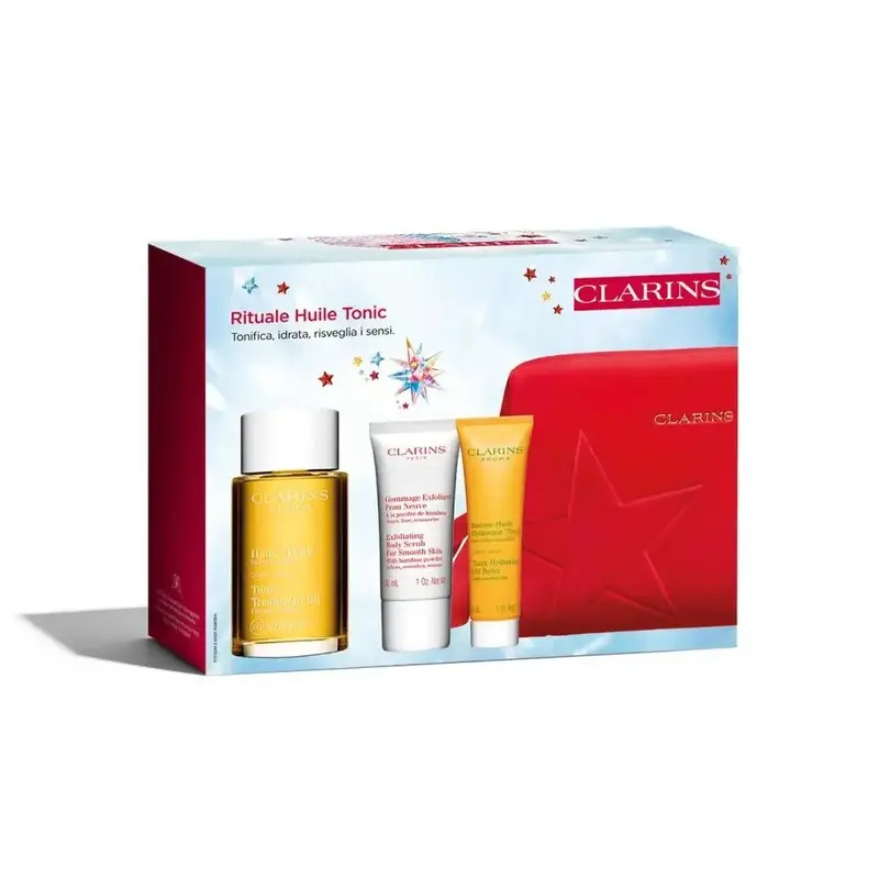 Clarins- Huile Tonic Body Care Gift Set (HUILE TONIC 100ML + EXFOLIATING BODY SCRUB 30ML + TONING BODY BALM 30ML )