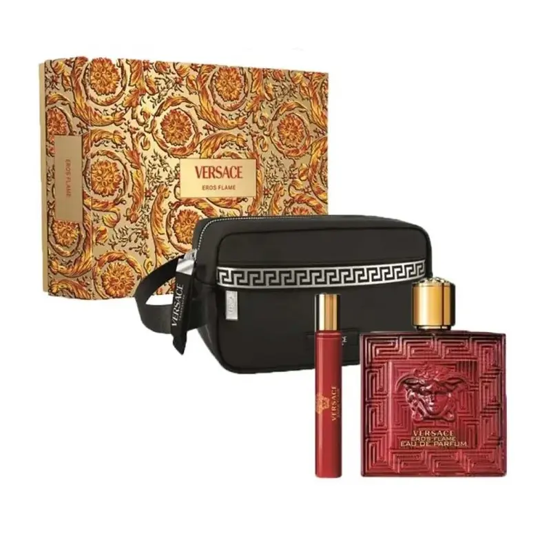 Versace - Eros Flame Gift Set - EDP (100ml) & EDP (10ml) & Cosmetics Bag 