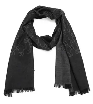 Gucci - Black/Dark Grey GG Monogram Webbing Reversible Wool and Silk Blend Scarf
