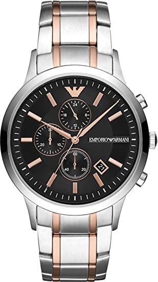Emporio Armani - Men's Two Tone Chronograph Watch Silver/Rose Gold