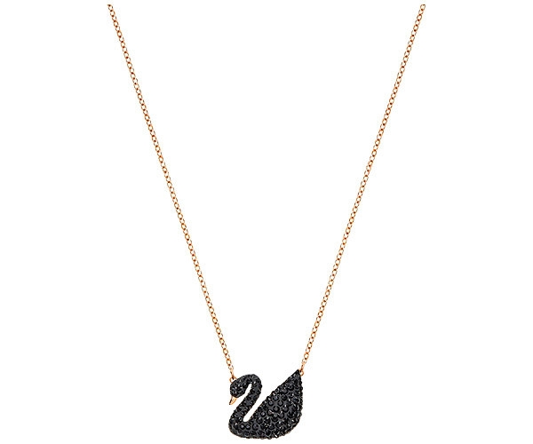 Swarovski Iconic Swan Pendant, Black, Rose Gold Plating
