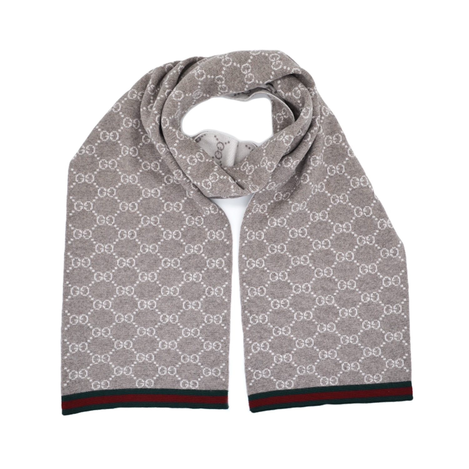 Gucci - Beige/Cream GG Monogram Webbing Reversible Wool Scarf