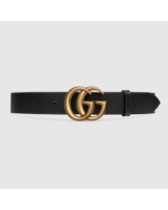 Gucci - Black Textured Leather Belt With Brass Double G Buckle (80 inches)