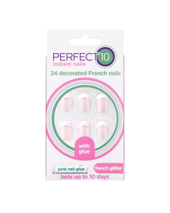 Perfect 10 - False Nails Pre Coloured French Glitter 24 Pieces
