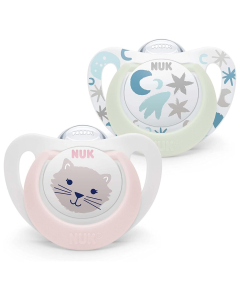 NUK - Star Night & Day Baby Soothers Pink Cat 0-6m