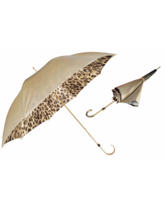 Pasotti Leopard Print Ivory Umbrella, Double Cloth