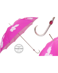 Pasotti Fuchsia Flowered Umbrella with Swarovski® Crystals, Double Cloth