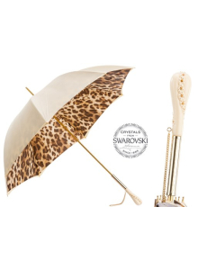 Pasotti - Creamy-White Leopard Print Umbrella with Swarovski® Crystals 