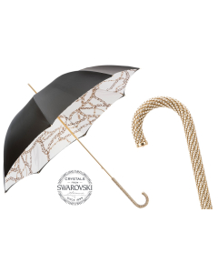 Pasotti - Luxury Black Umbrella with Chains and Printed Interior