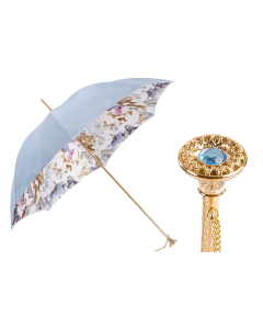 Pasotti Light Blue Nature Umbrella with Butterflies, Double Cloth 