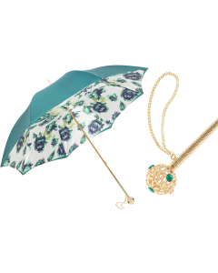 Pasotti Luxury Dark Green Floral Umbrella, Double Cloth