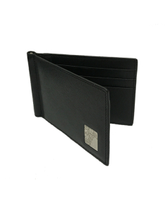 Versace Men's Sliver Metal Medusa Half Face Black Cross Pattern Leather Card Holder with Metal Detail