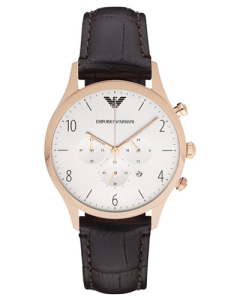 Emporio Armani Brown Leather Strap Watch - Brown/Gold