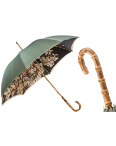 Pasotti - Green Umbrella with Leopard Interior and Bamboo Handle