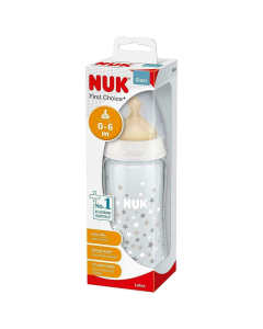 NUK - First Choice+ 240ml Glass Bottle Latex Teat Size 1