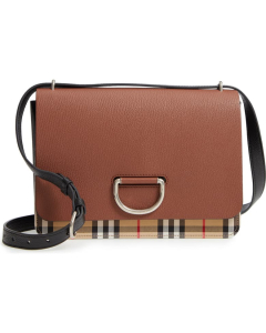 Burberry The D-Ring Medium Bag in Tan Leather with Vintage Check Motif