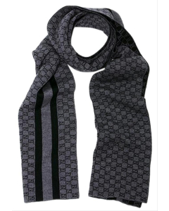 Gucci - Black/Grey GG Monogram Web Stripe Wool Scarf