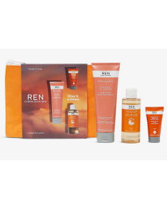 REN - Limited Edition Give It A Glow Kit: Clean Jelly Oil Cleanser (100ml), Ready Steady Glow Daily AHA Tonic (100ml), Overnight Glow Dark Spot Sleeping Cream (10ml)