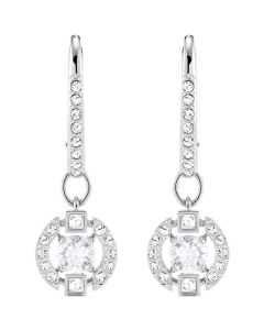 Swarovski Sparkling Dance Round Pierced Earrings - White, Rhodium Plating