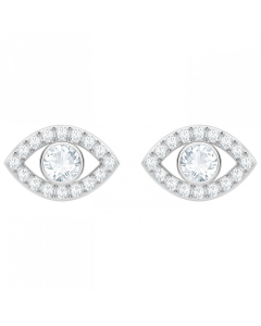 Swarovski Luckily Evil Eye Pierced Earrings, White, Rhodium Plating