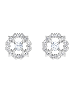 Swarovski Sparkling Dance Flower Pierced Earrings, White, Rodium Plating
