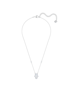 Swarovski Luckily Hamsa Hand Necklace, White, Rhodium Plating