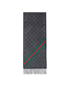 Gucci - Dark Grey GG Monogram Half Web Nikky Wool Scarf