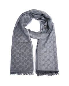 Gucci - Light Grey GG Monogram Webbing Reversible Wool and Silk Blend Scarf