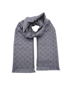 Gucci - Grey GG Monogram Half Web Wool Scarf