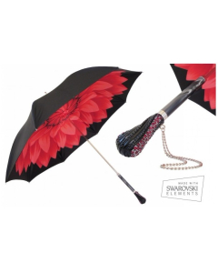Pasotti Red Dahlia Umbrella With Black Exterior, Double Cloth