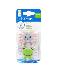 Dr Brown's - Prevent Suction-Free Animal Soothers 0-6m (Cat & Frog 2 Pack)