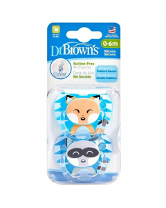 Dr Brown's - Prevent Suction-Free Animal Soothers 0-6m (Fox & Raccoon 2 Pack)