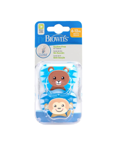 Dr Brown's - Prevent Suction-Free Animal Soothers 6-12m (Blue 2 Pack)