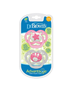 Dr Brown's - Advantage Glow in the Dark Soother 6-18m (Pink)