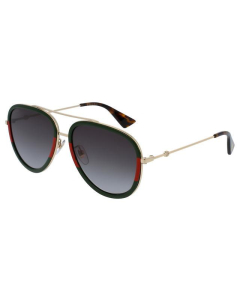 Gucci - GG0062S 003 Aviator Style Sunglasses Black Gold Green Red 57mm