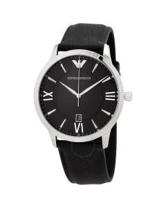 Emporio Armani Mens Giovanni Black Dial Leather Strap Watch AR11210