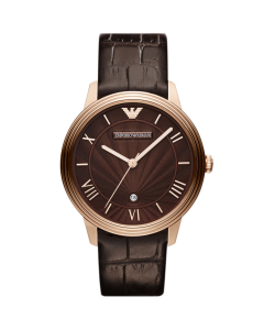 Emporio Armani Chronograph Brown Dial Brown Leather Strap Men's Watch