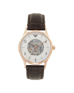 Emporio Armani Meccanico Rose Gold & Brown Textured Leather Automatic Mens Watch