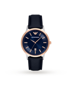 Emporio Armani Men's Leather Strap Watch - Navy