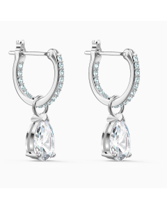 Swarovski Attract Pear Mini Hoop Pierced Earrings, White, Rhodium Plated