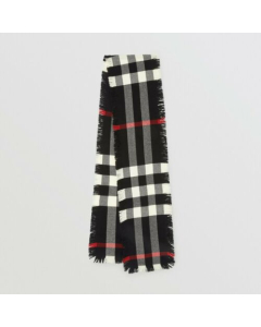 Burberry - Black Fringed Check Wool Scarf