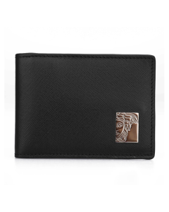 Versace Men's Sliver Metal Medusa Half Face Black Leather Card Holder 