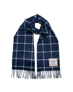 Heritage Traditions - 100% Wool Box Check Classic Brushed Wool Scarf - Navy Cream 