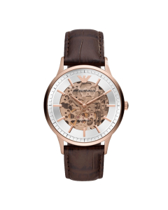 Emporio Armani Skeleton Leather Silver Dial Automatic AR60039 Men's Watch