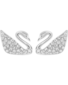 Swarovski Swan Pierced Earrings - White/Rhodium