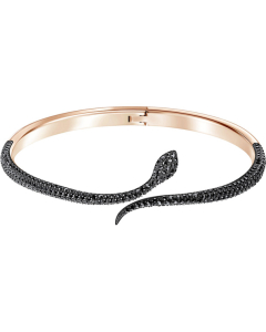 Swarovski Leslie Snake Bangle, Black, Rose Gold Plating