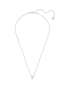 Swarovski Stone Round Pendant, White, Rhodium Plating