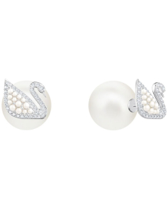 Swarovski Iconic Swan Stud Pierced Earrings - White/Rhodium