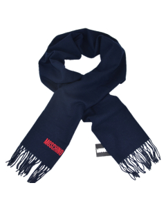 MOSCHINO 100% Wool Long Scarf - Navy Blue