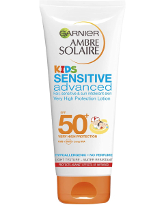 Garnier Ambre Solaire Kids Sensitive Water Resistant Sun Cream Protection Lotion SPF50+, No Fragrance No Purfume 200 ml